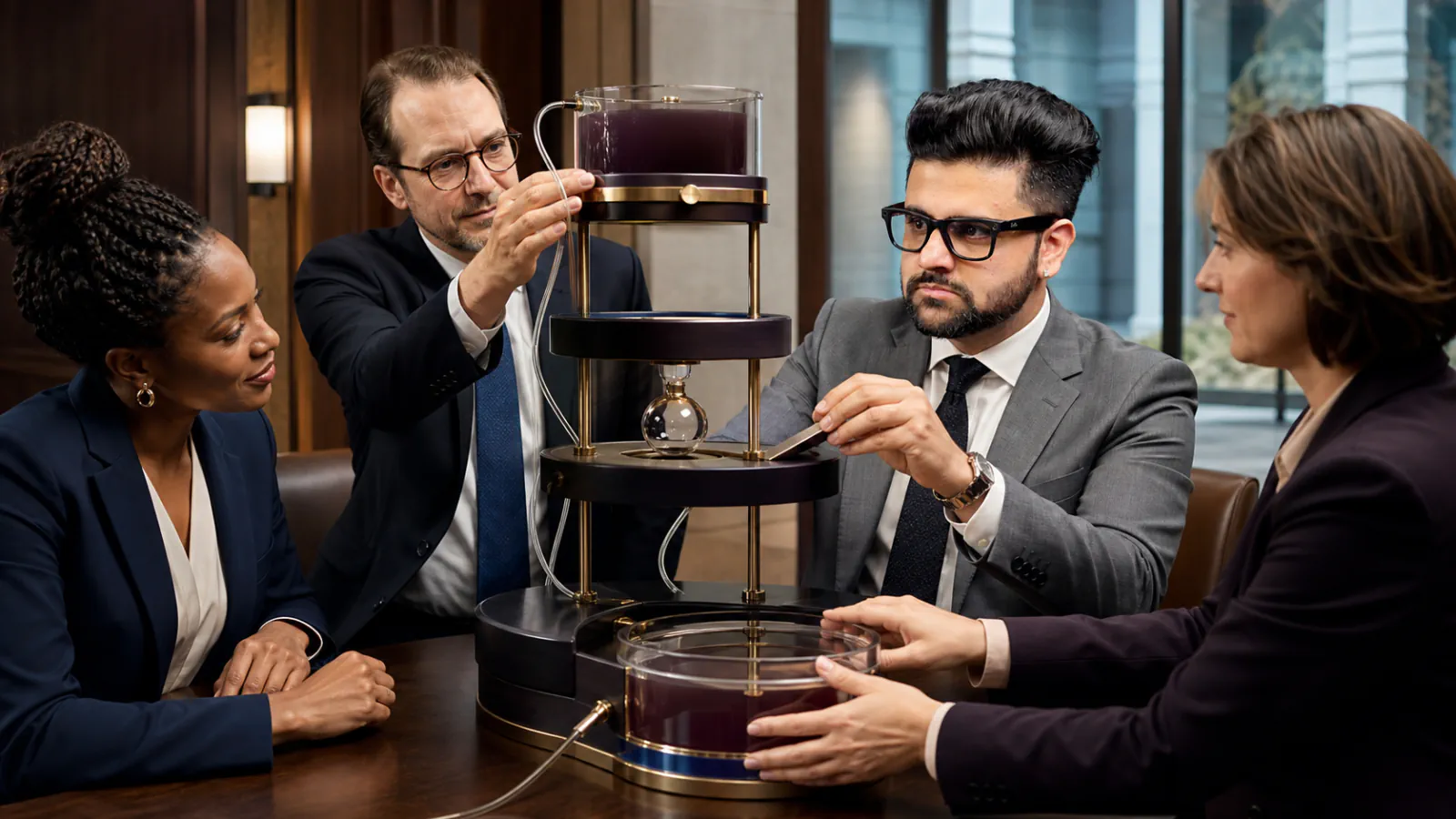 Sahil Khanna organizing research into visual clusters in a university boardroom for Kirkpatrick's Four-Level Training Evaluation