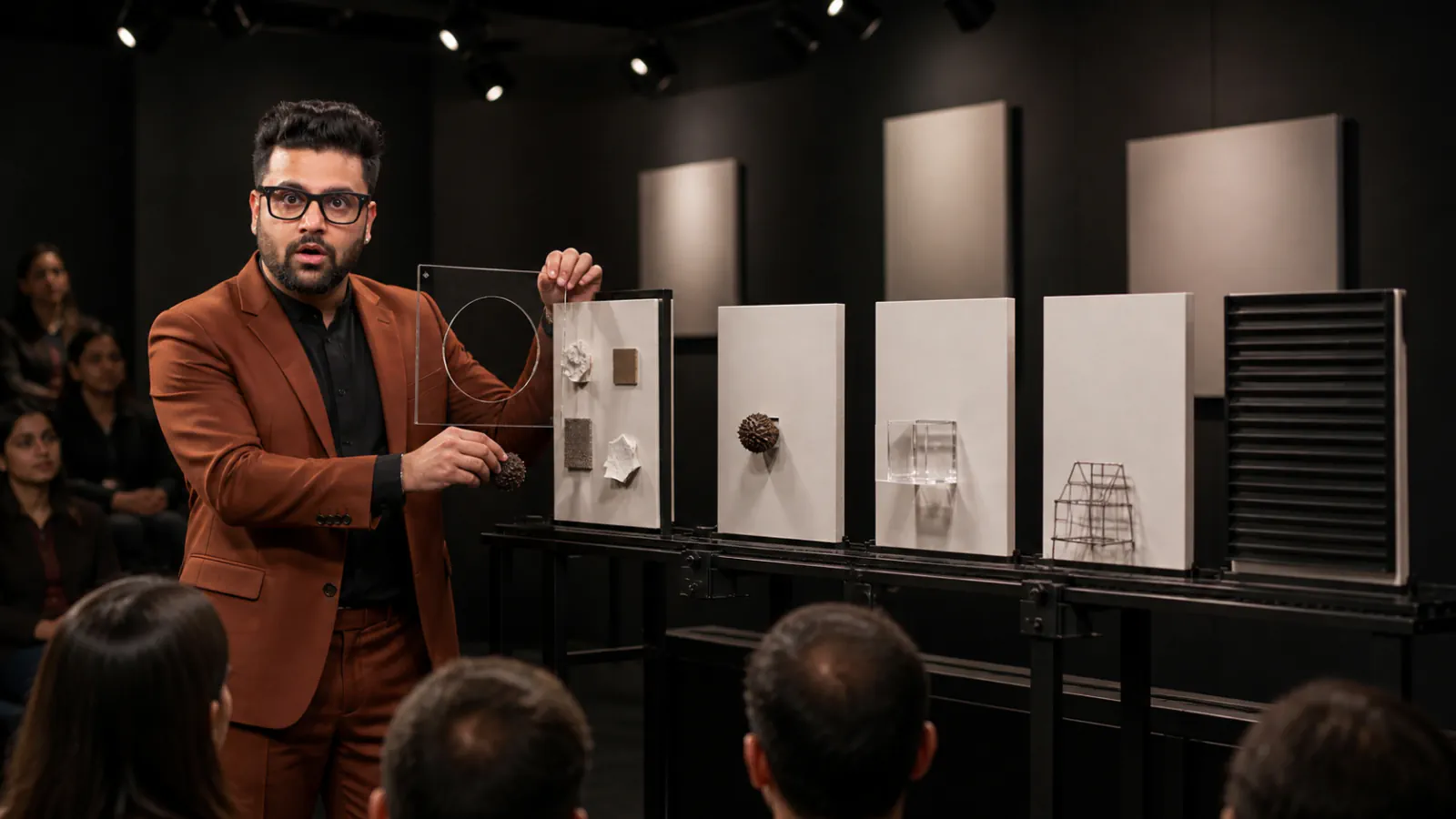 Sahil Khanna organizing research into visual clusters in a university boardroom for Tips to design business ads