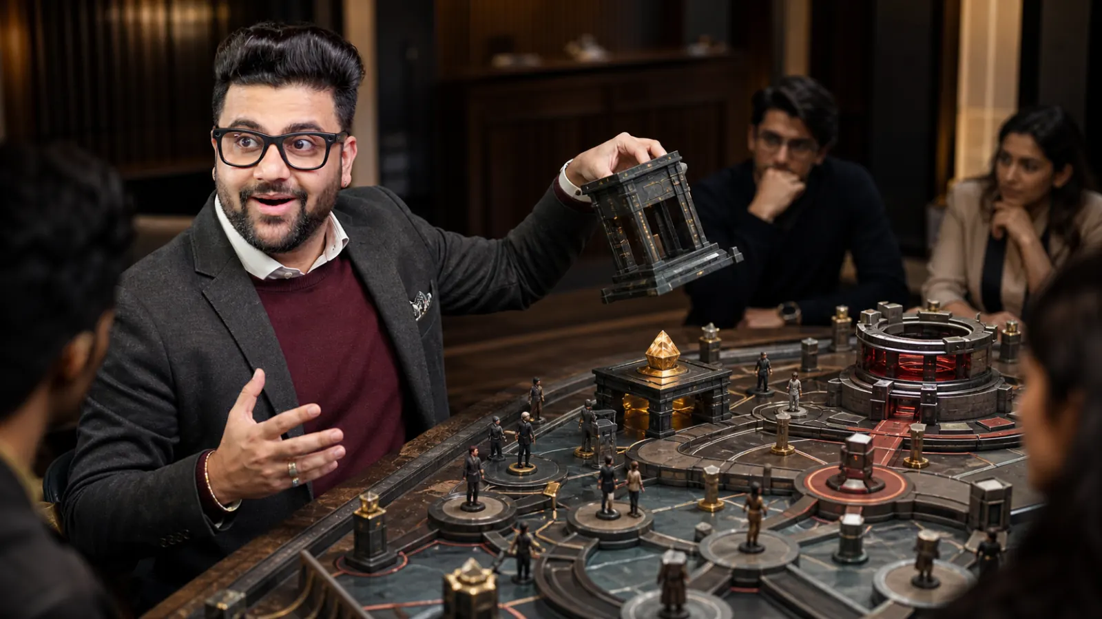 Sahil Khanna reviewing an evidence wall in a behavioral research lab for In-game Marketing