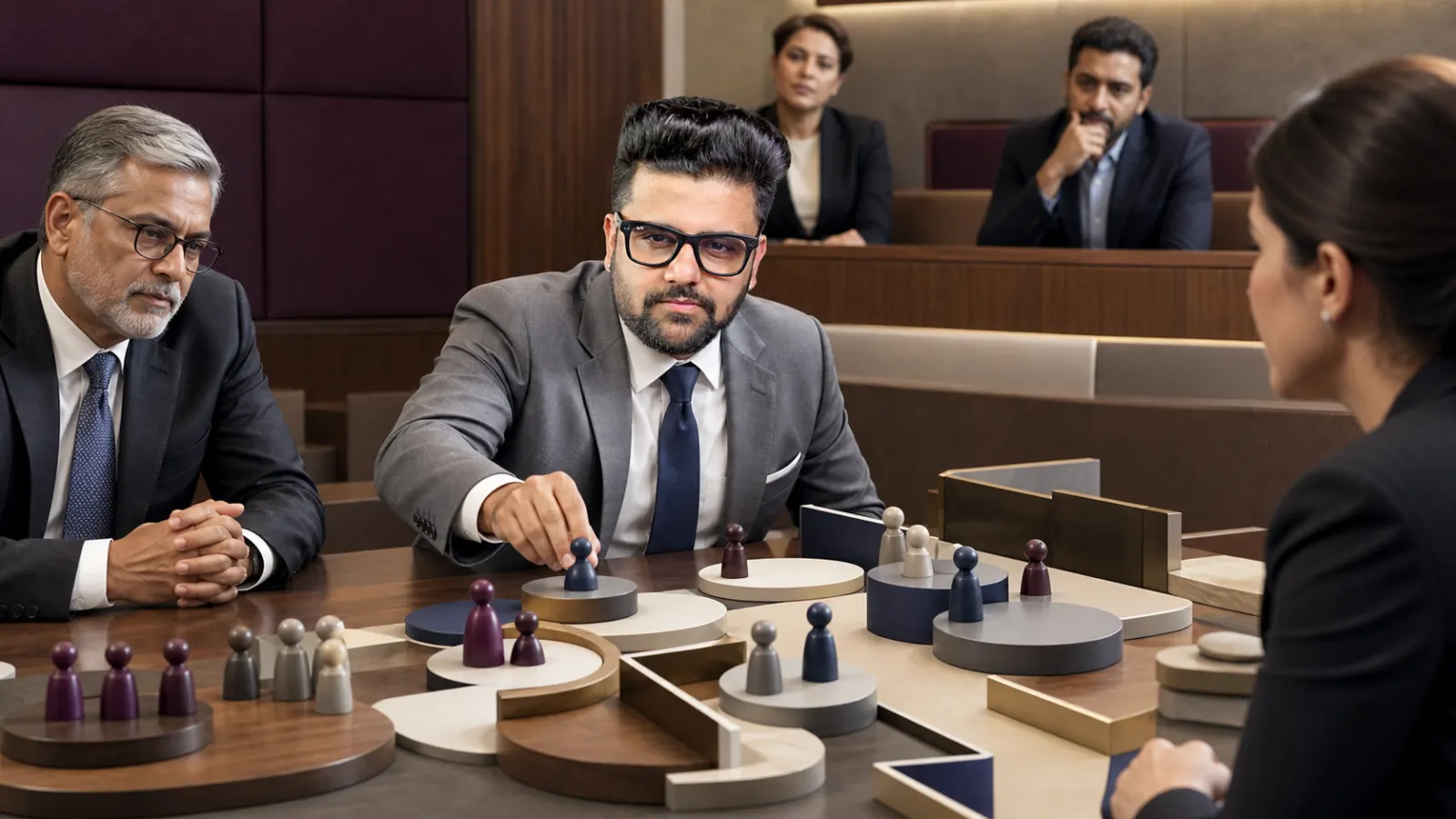 Sahil Khanna reviewing an evidence wall in a case-method seminar room for Developing leaders for the future