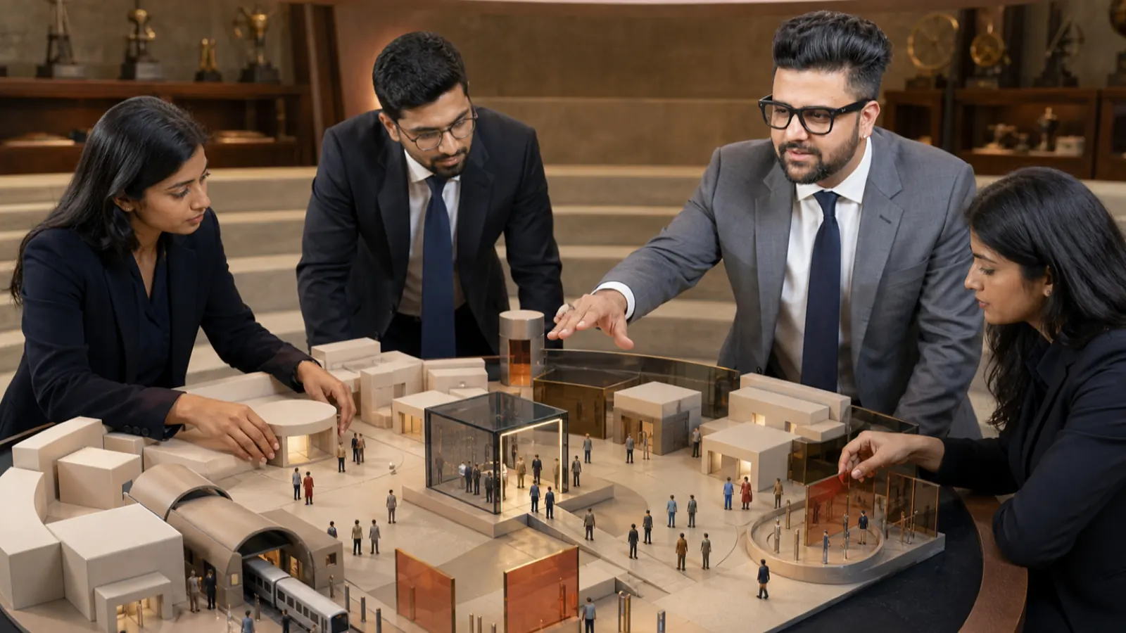 Sahil Khanna reviewing an evidence wall in a market intelligence observatory for Proximity Marketing