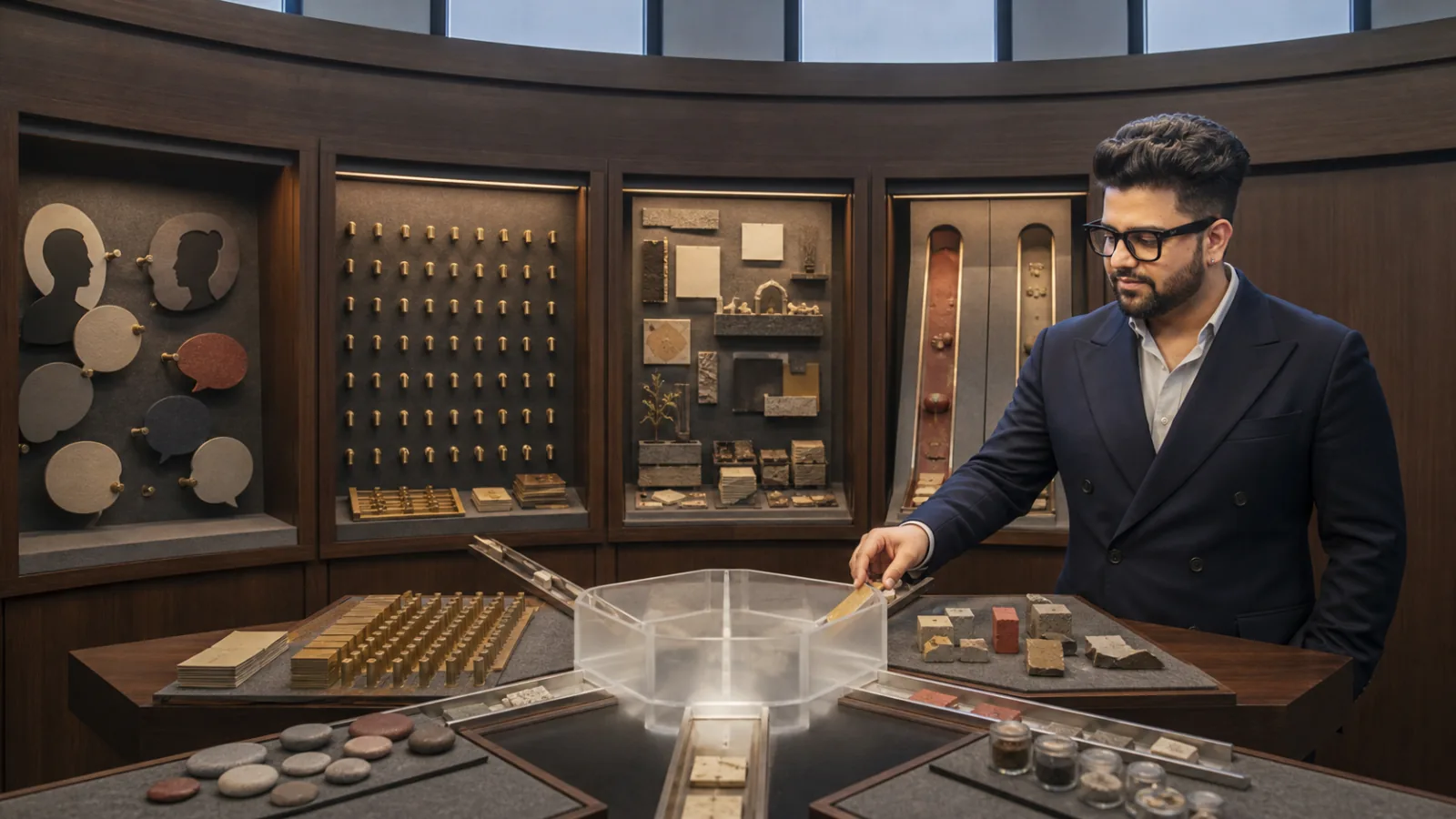 Sahil Khanna reviewing an evidence wall in a operations simulation room for The marketing research mix