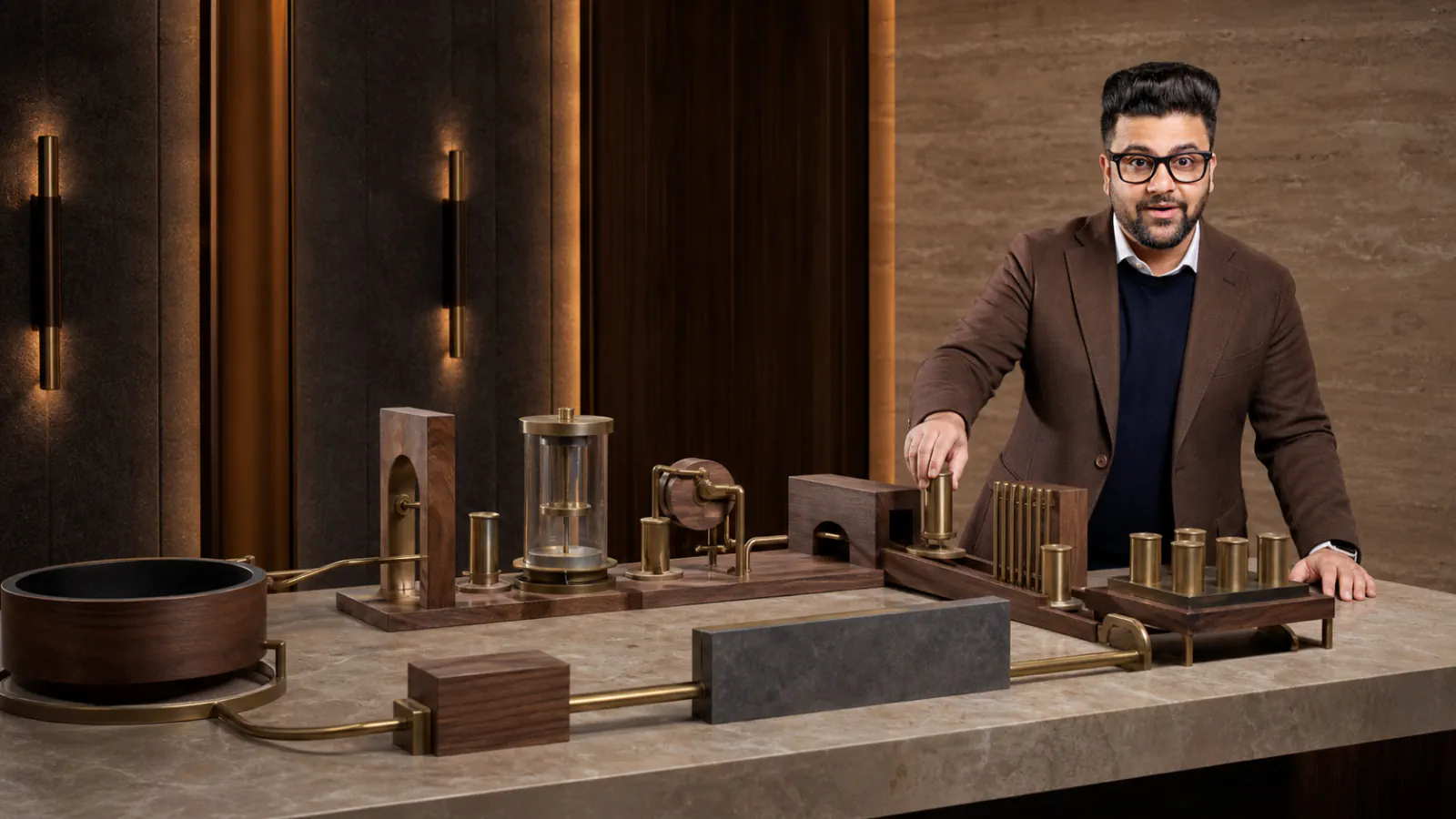 Sahil Khanna reviewing an evidence wall in a strategy archive for Zero-Based Budgeting