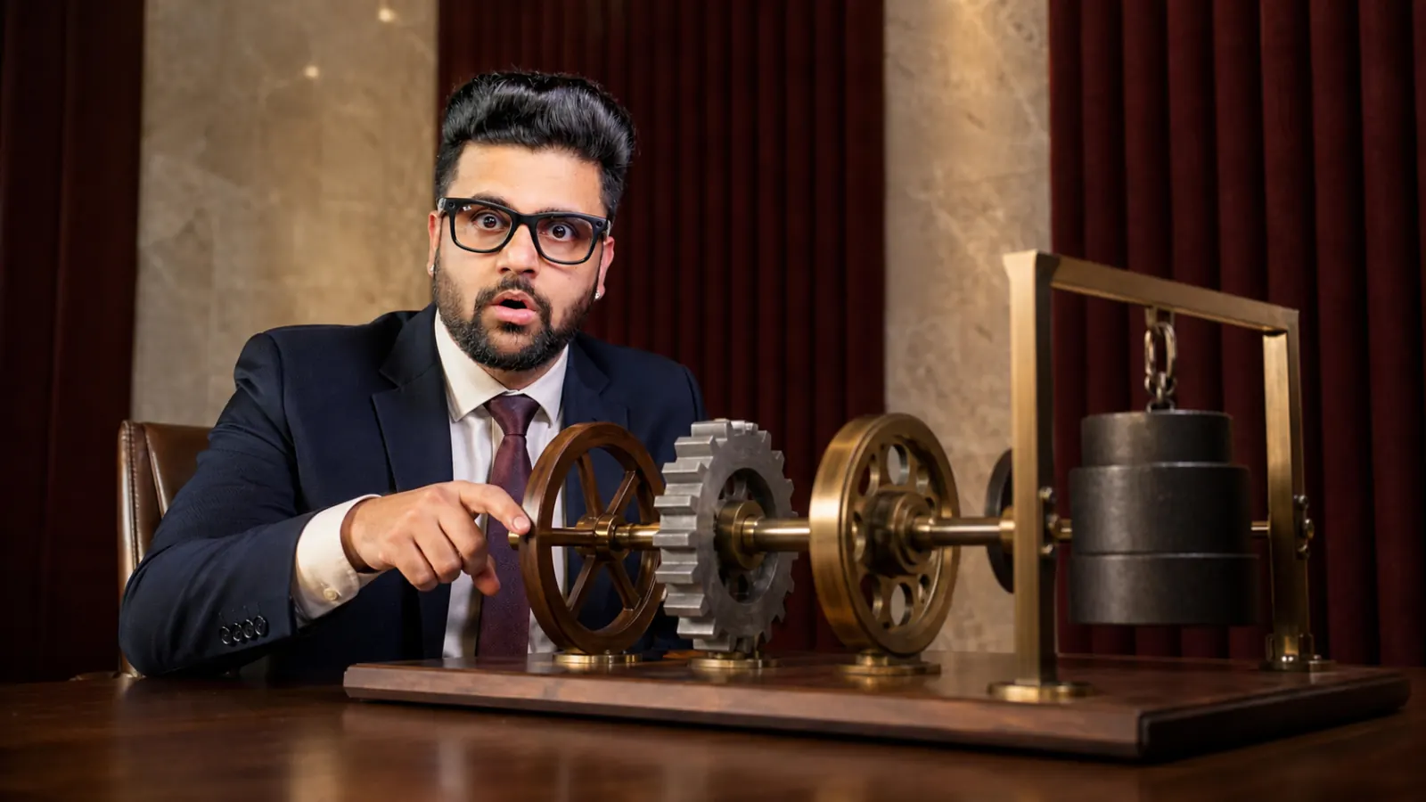 Sahil Khanna reviewing an evidence wall in a university boardroom for Beckhard and Harris' Change Equation