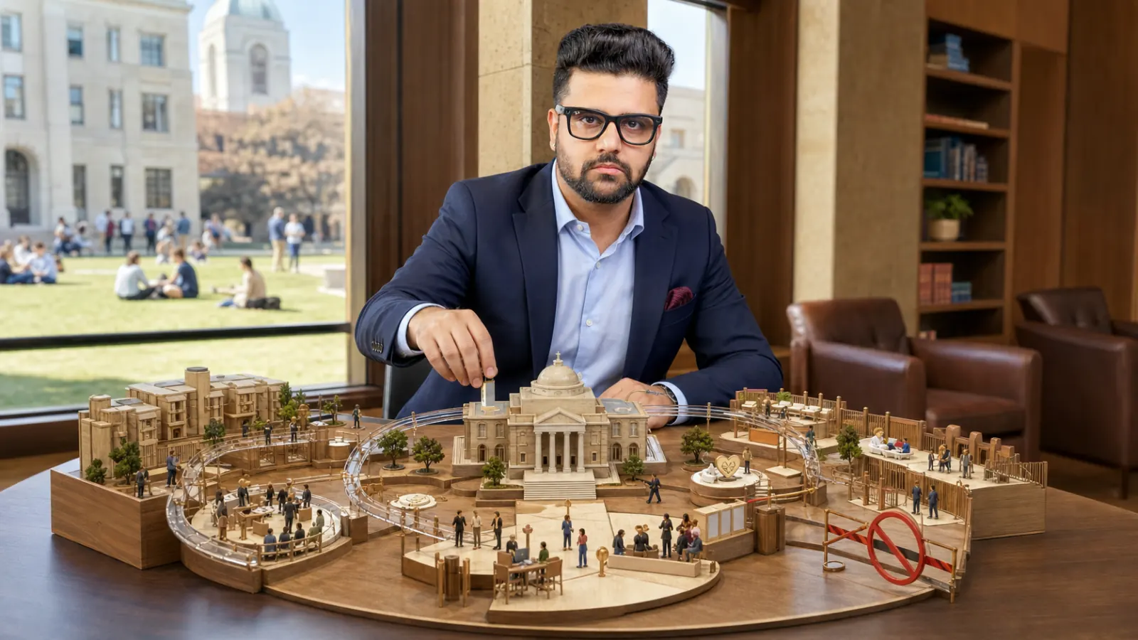 Sahil Khanna testing a physical operating model in a behavioral research lab for Campus Marketing