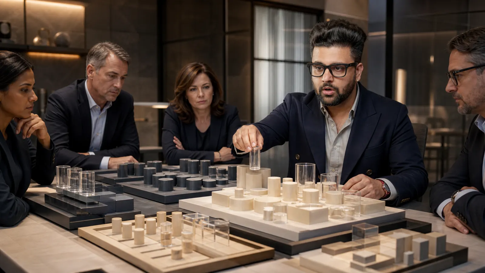 Sahil Khanna testing a physical operating model in a behavioral research lab for Cost-Benefit Analysis