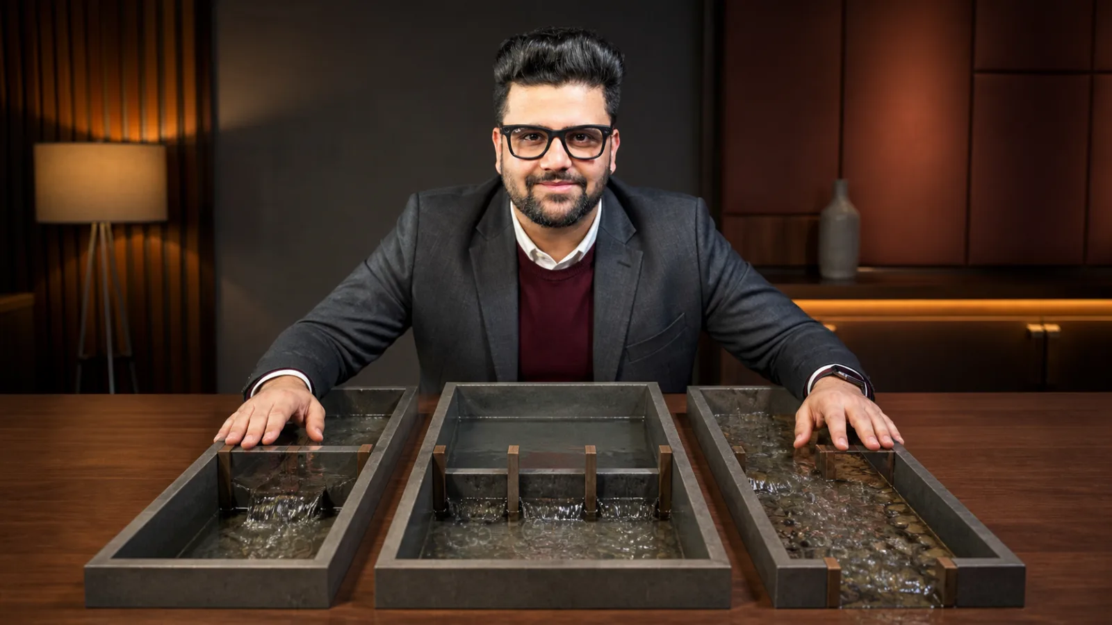 Sahil Khanna testing a physical operating model in a case-method seminar room for Lewin's Three core leadership styles