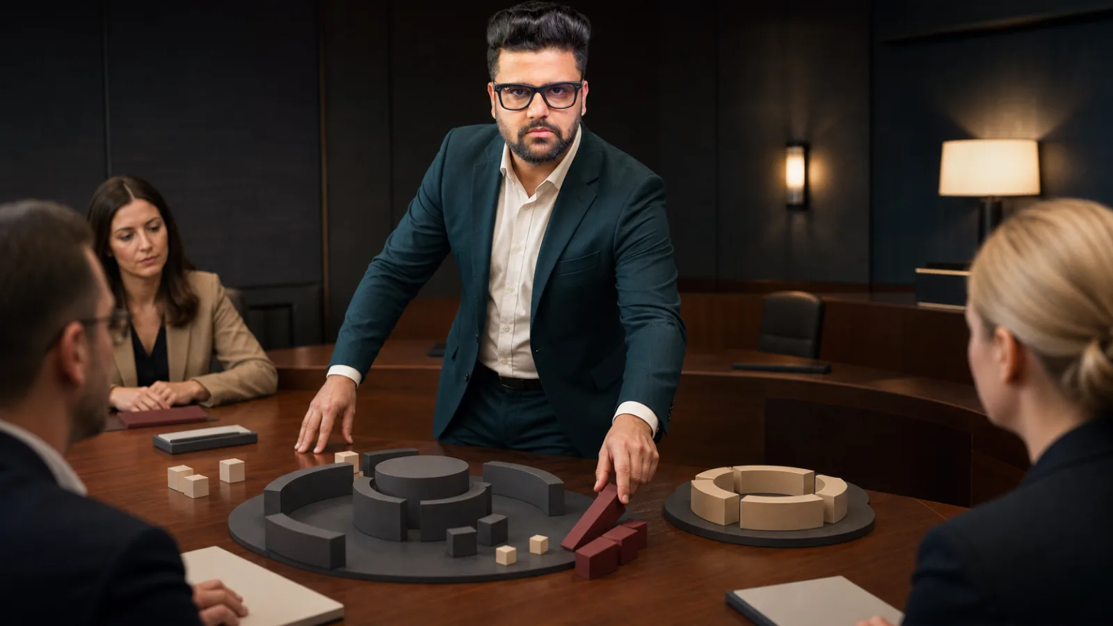 Sahil Khanna testing a physical operating model in a case-method seminar room for Offensive Marketing