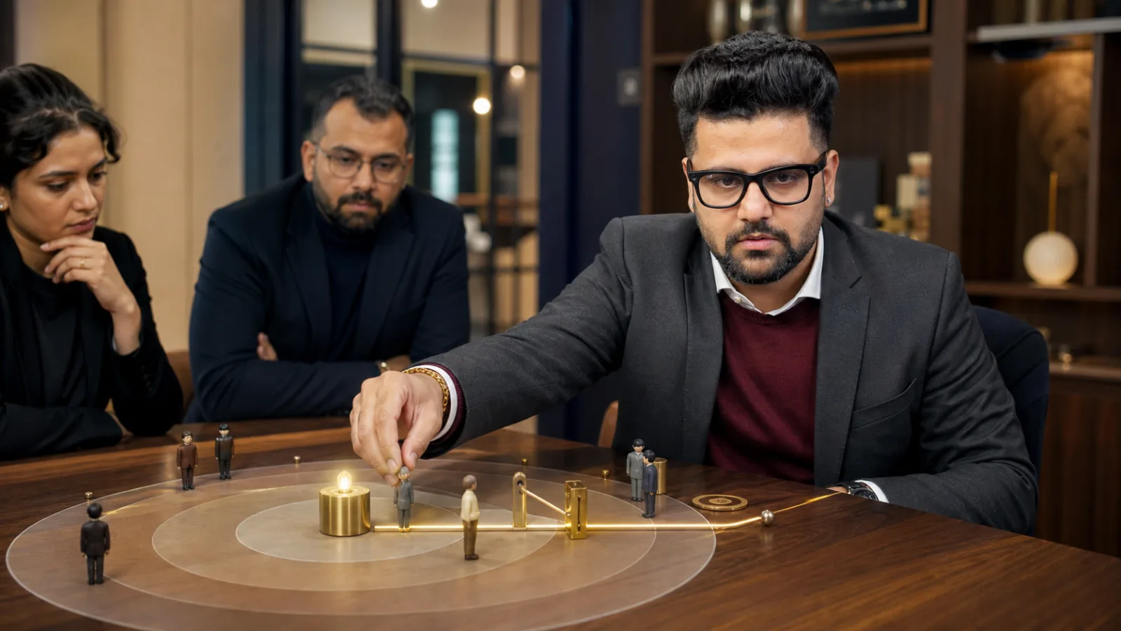 Sahil Khanna testing a physical operating model in a operations simulation room for Close Range Marketing