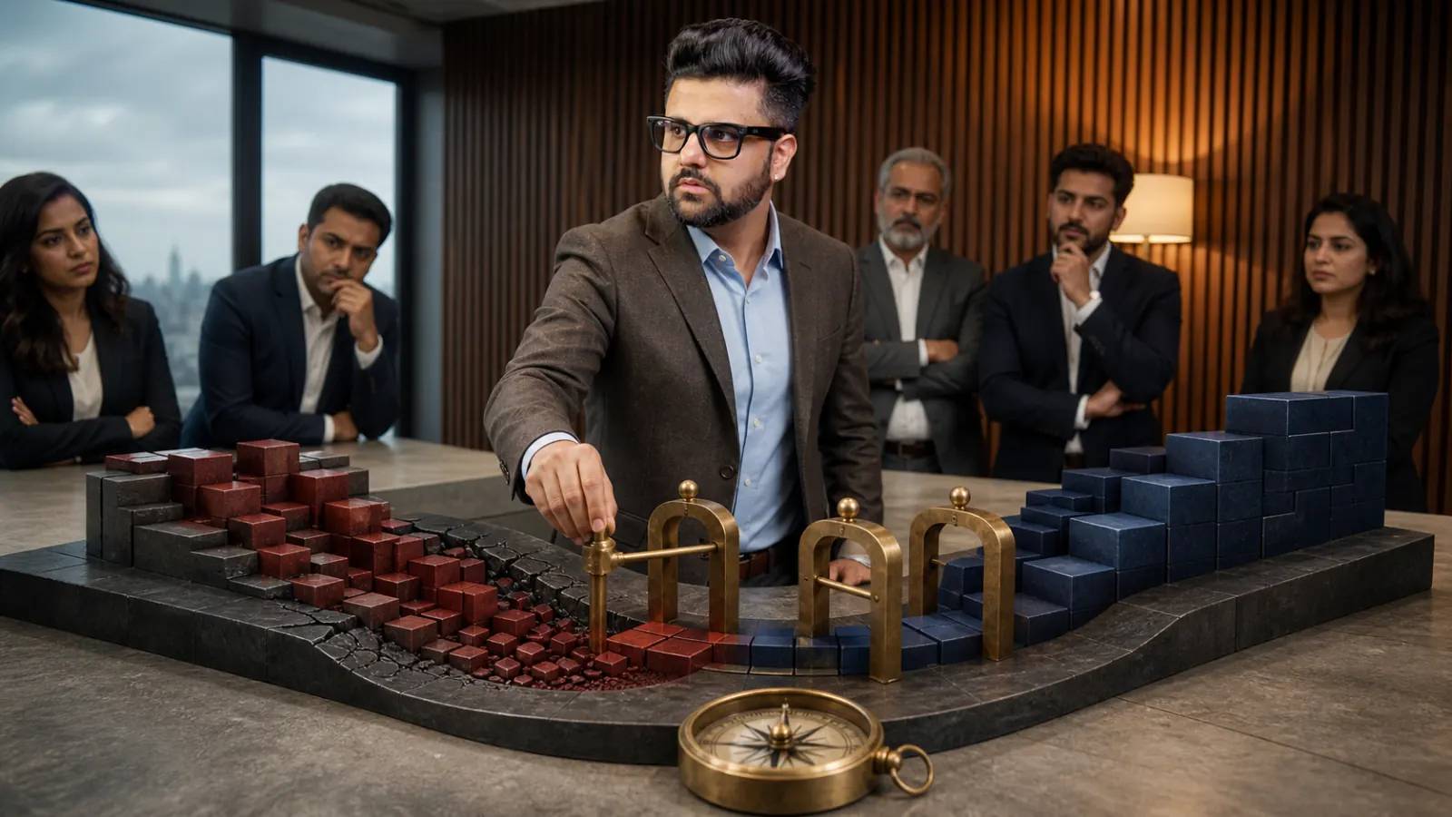 Sahil Khanna testing a physical operating model in a operations simulation room for Turnaround strategy
