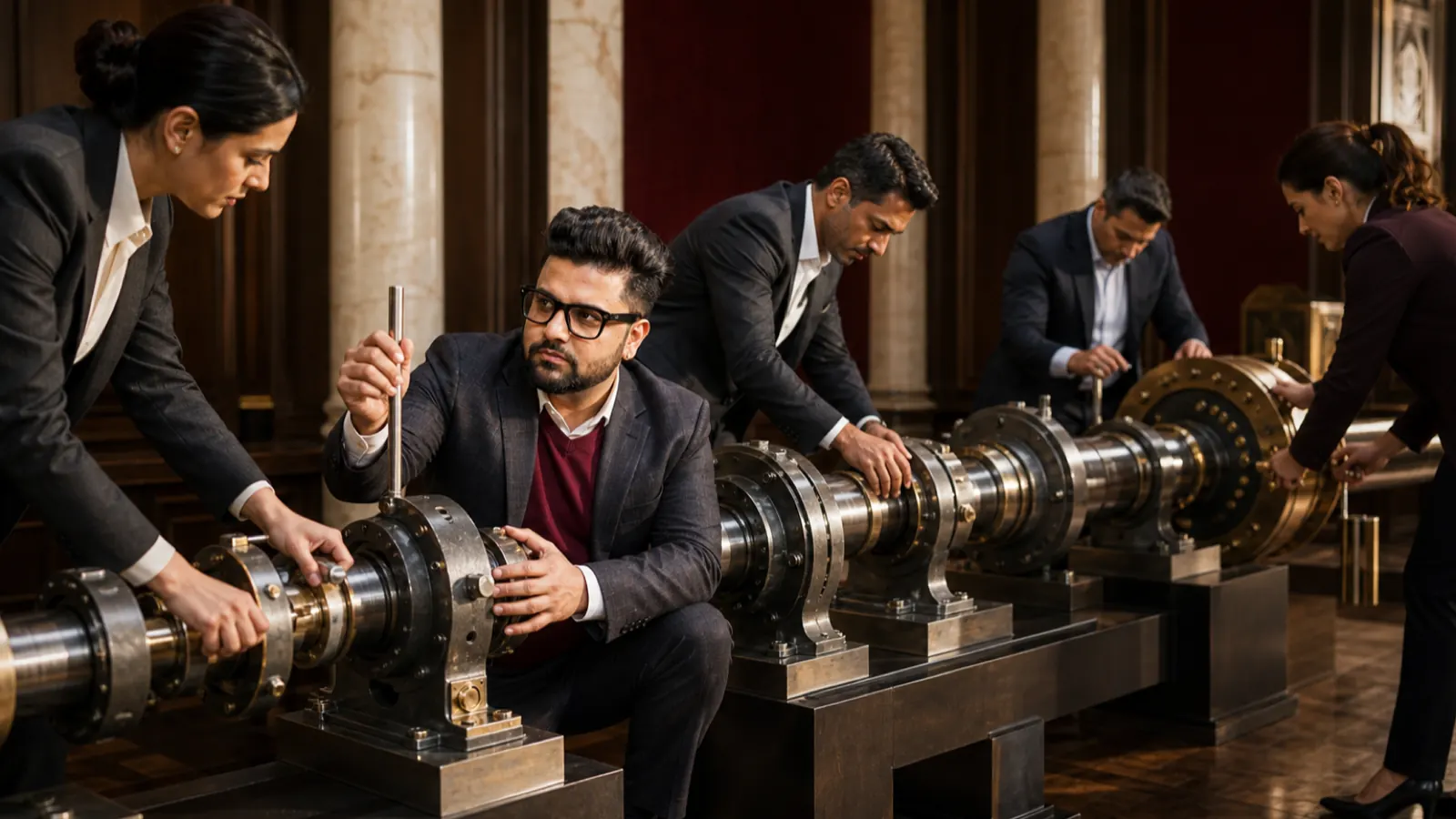 Sahil Khanna testing a physical operating model in a university boardroom for How to Be a Great Team Player